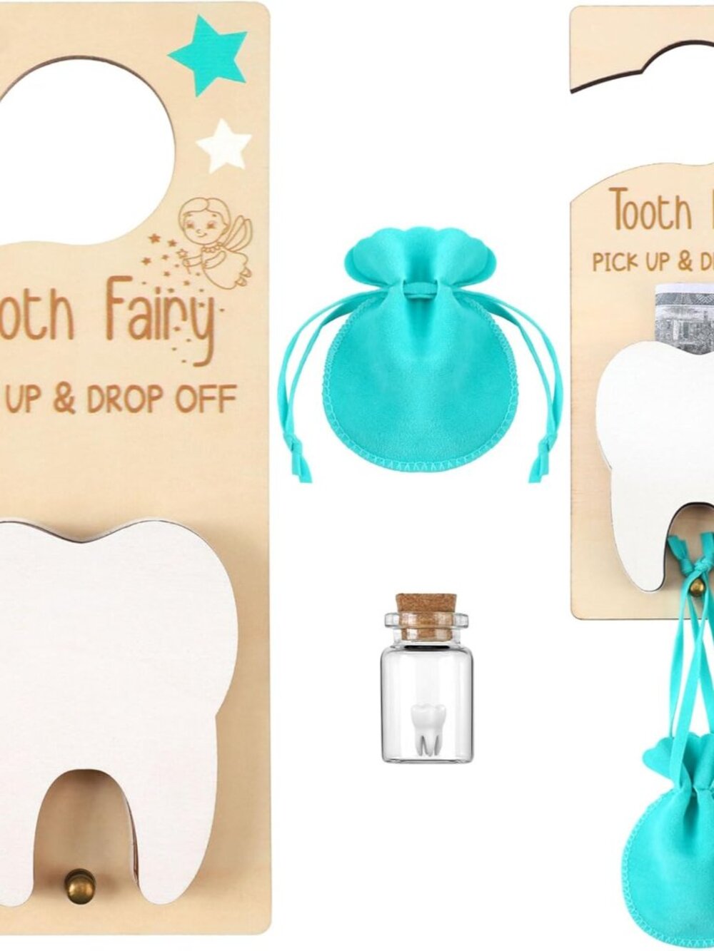 Tooth Fairy Door Hanger Pouch Keepsake Box,Classic,Lake Blue